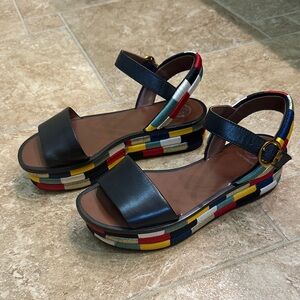 Tory Burch Colorful Platform Sandals with Black Straps